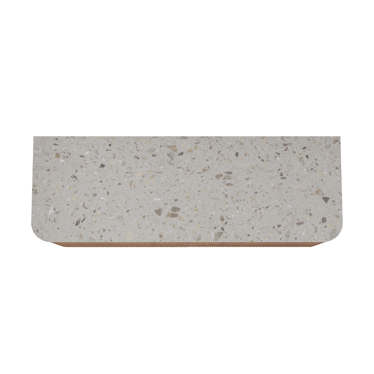 Balmani Moon zwevend badkamermeubel 160 x 55 cm natuur eik met Moon enkel of dubbel tablet in terrazzo greige terrazzo, Verticale symmetrische rechte ribbel