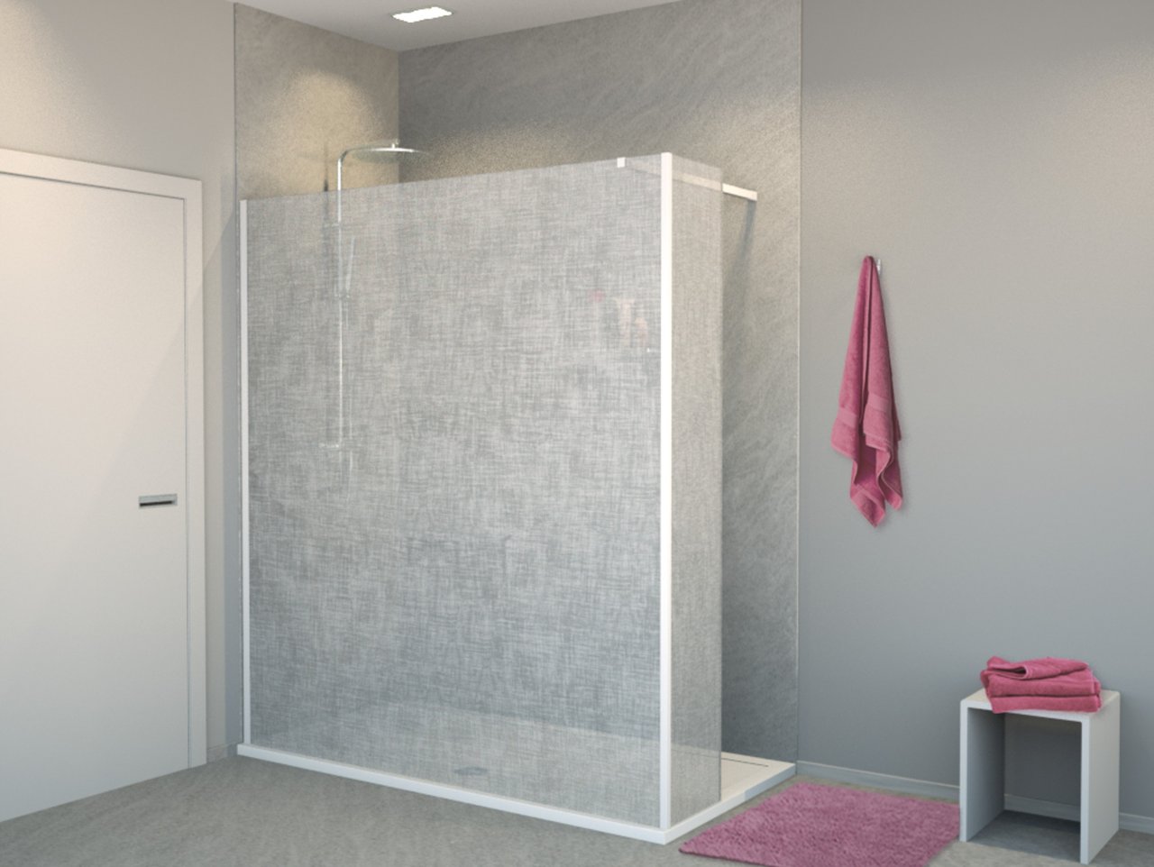 Balmani Modular Walk-In-Dusche mit fester Seitenwand 180 x 200 cm, Leinen weiß Glas , Profil weiß matt