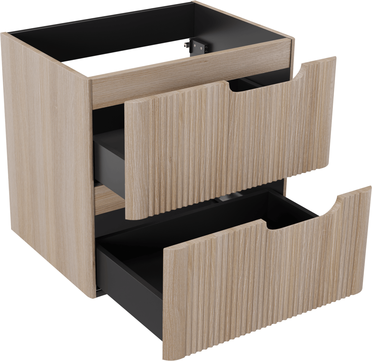 Linie Curvo zwevende wastafelonderkast 60 x 46 cm lichte eik 2 lades vert. sym. Groef