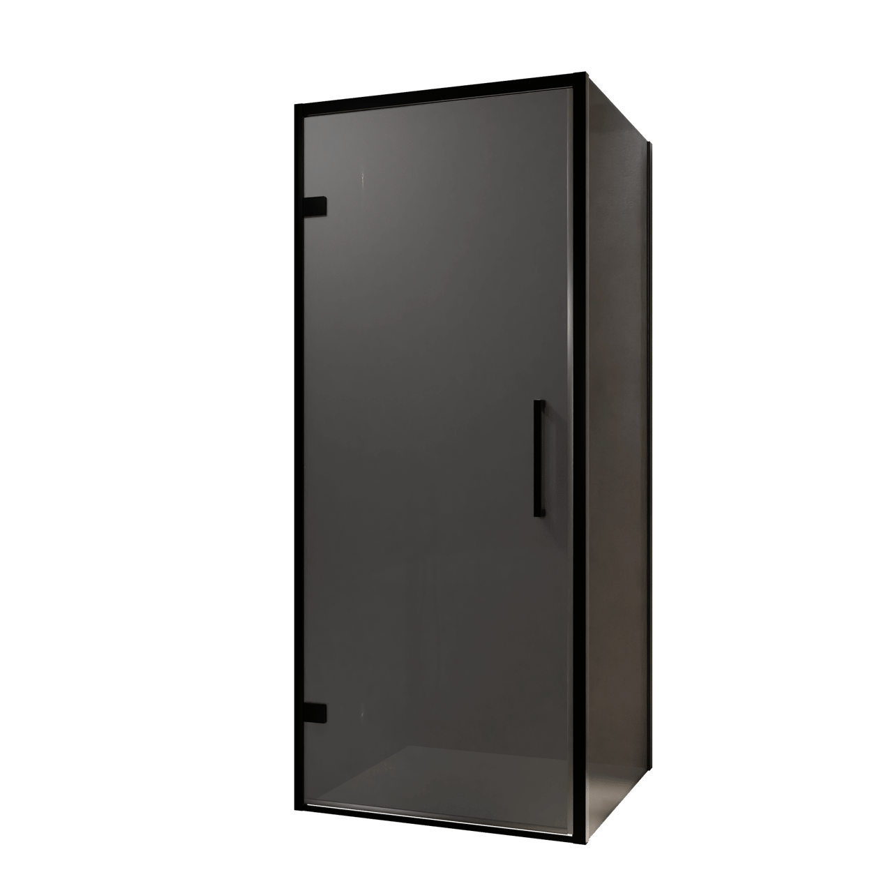 Balmani Senses Design Eckdusche: Drehtür (Links) mit fixierte Seitenwand, 90 x 80 cm, Rauchglas, Profil Schwarz