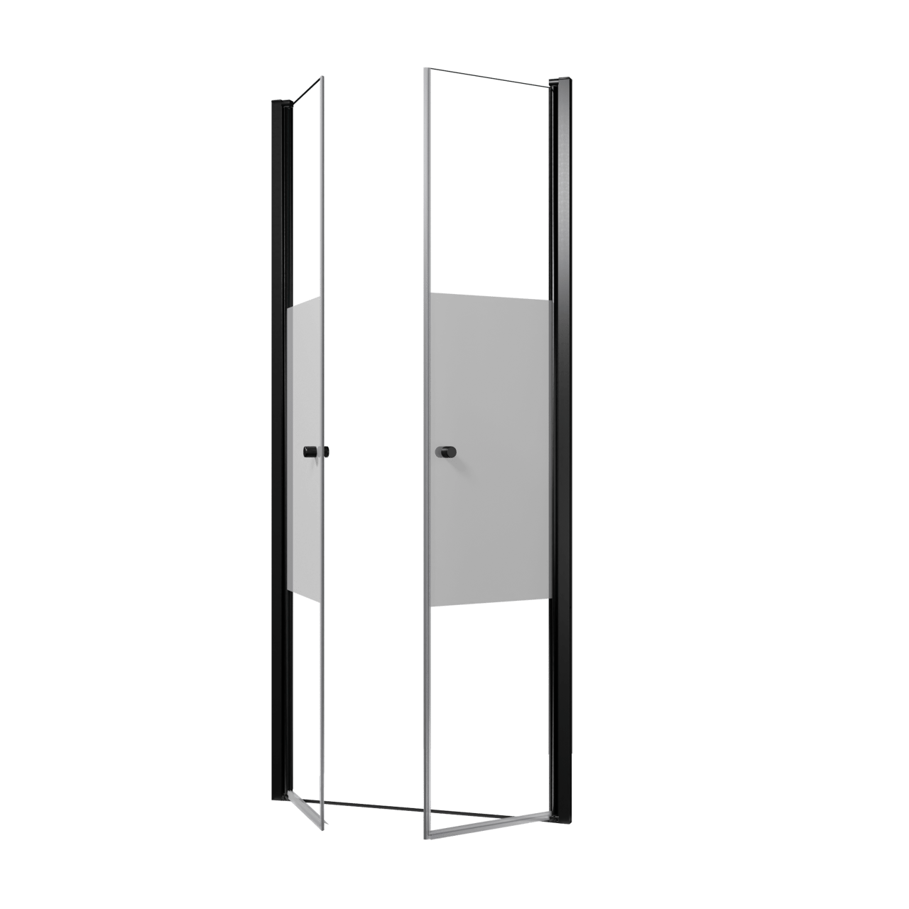 Luca Varess Kuresa douche pendeldeur 90 x 200 cm helder glas met matte strook mat zwart profiel