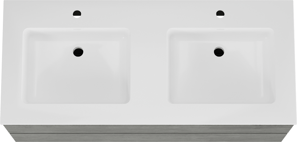 Storke Edge meuble salle de bains suspendu 120 x 52 cm béton gris foncé avec Bilia double vasque en marbre composite blanc brillant