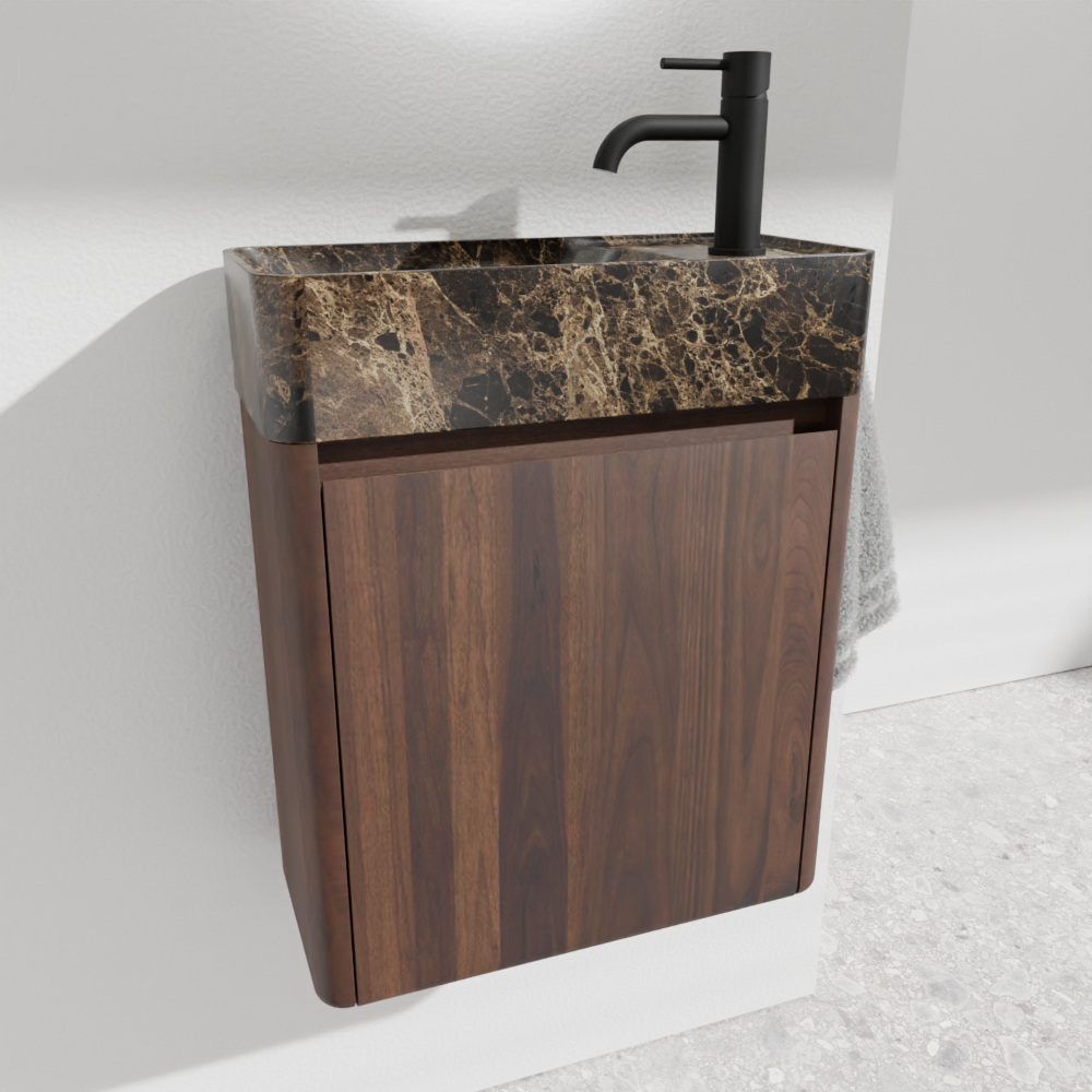 Balmani Fara meuble wc suspendu 45 x 22 cm noyer américain avec Fara plan vasque en marbre Dark Emperador