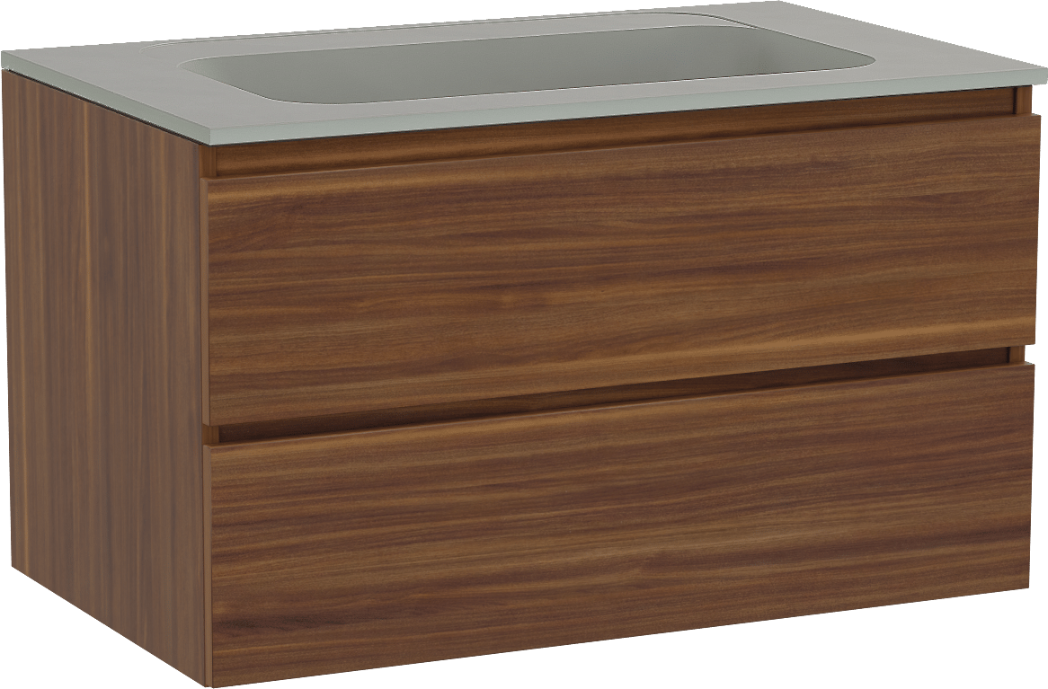 Balmani Lucida meuble salle de bains suspendu 90 x 55 cm noyer américain avec Tablo Strada plan simple en marbre composite soie grise