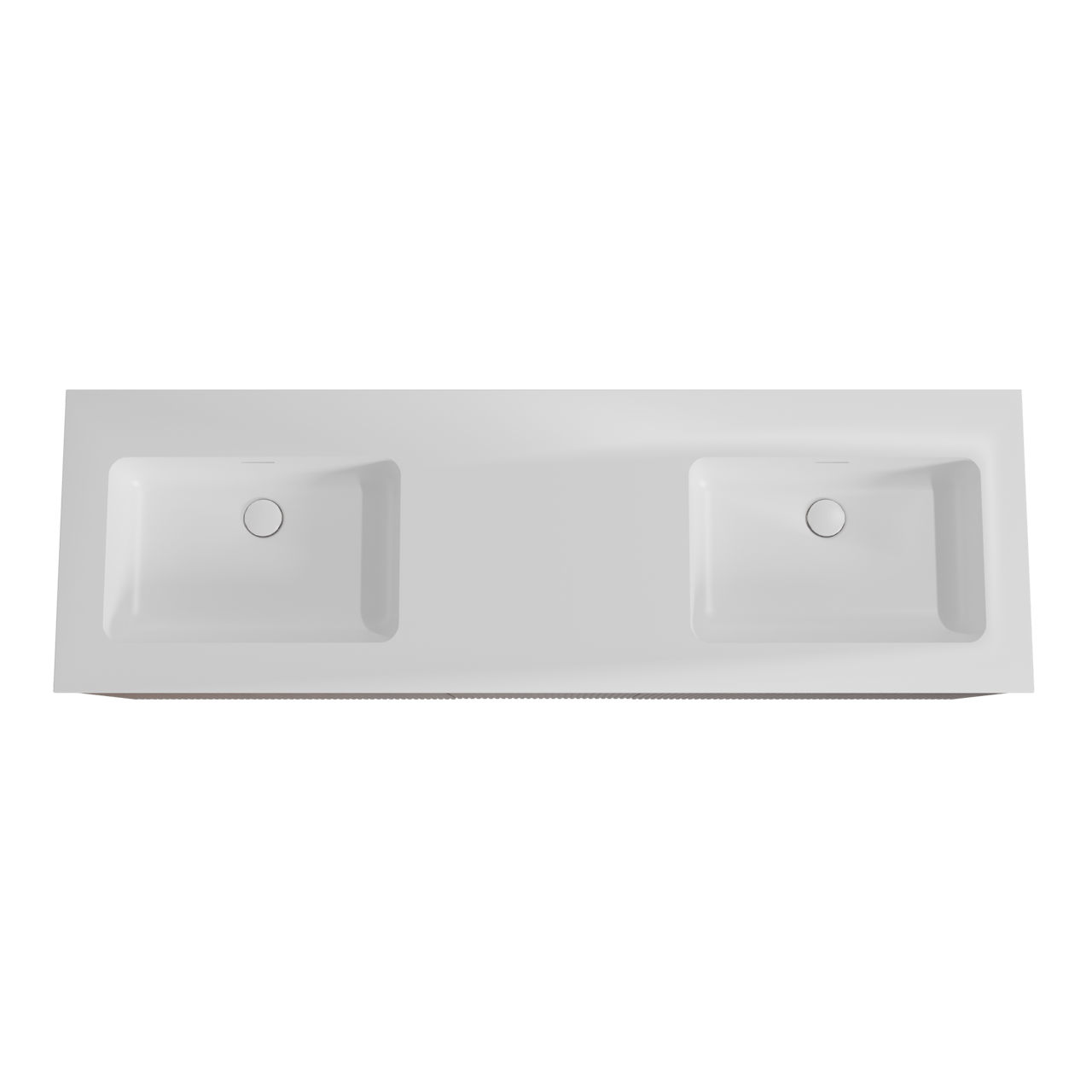 Storke Ribs zwevend badmeubel 165 x 52 cm notenhout met Mata dubbele wastafel in solid surface mat wit, Verticale symmetrische rechte ribbel