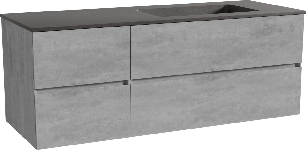Storke Edge meuble salle de bains suspendu 140 x 52 cm béton gris foncé avec Scuro plan vasque asymétrique à droite en quartz noir mat