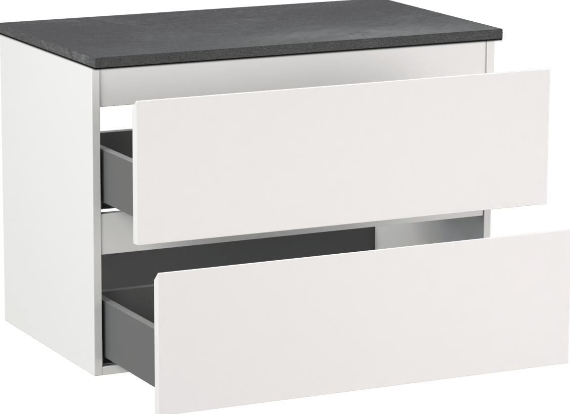 Linie Lado meuble salle de bains suspendu 80 x 46 cm blanc mat avec Lado tablette simple en mélaminé ardoise gris