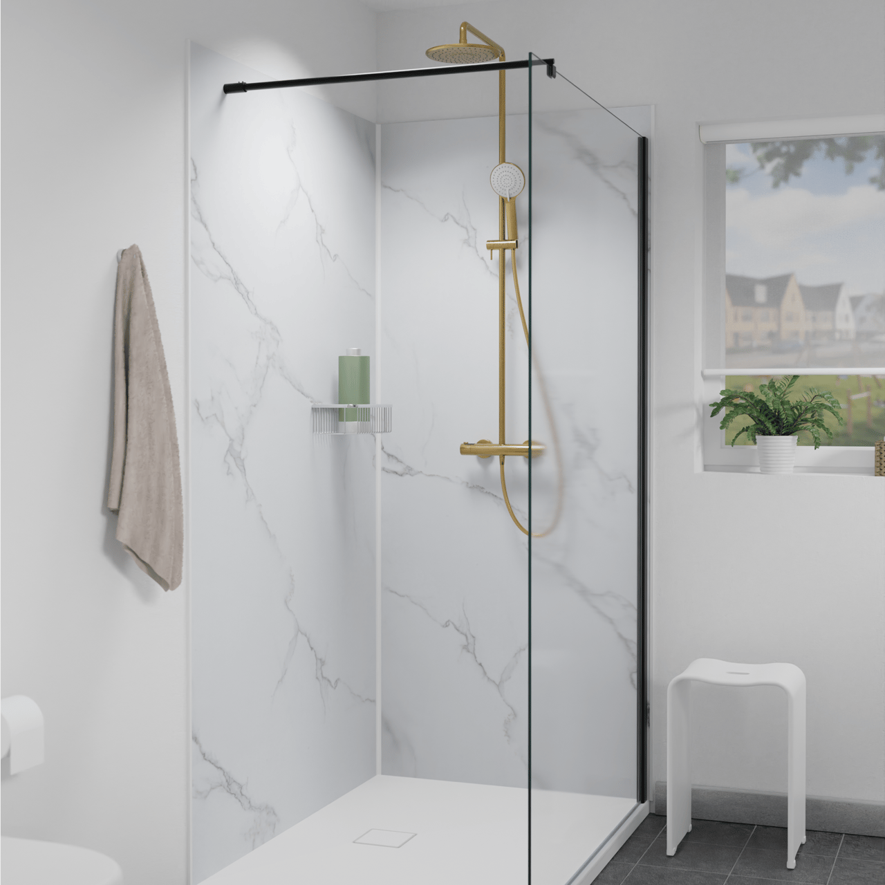 Linie Neptunus colonne de douche de pluie robinet thermostatique Brushed Gold
