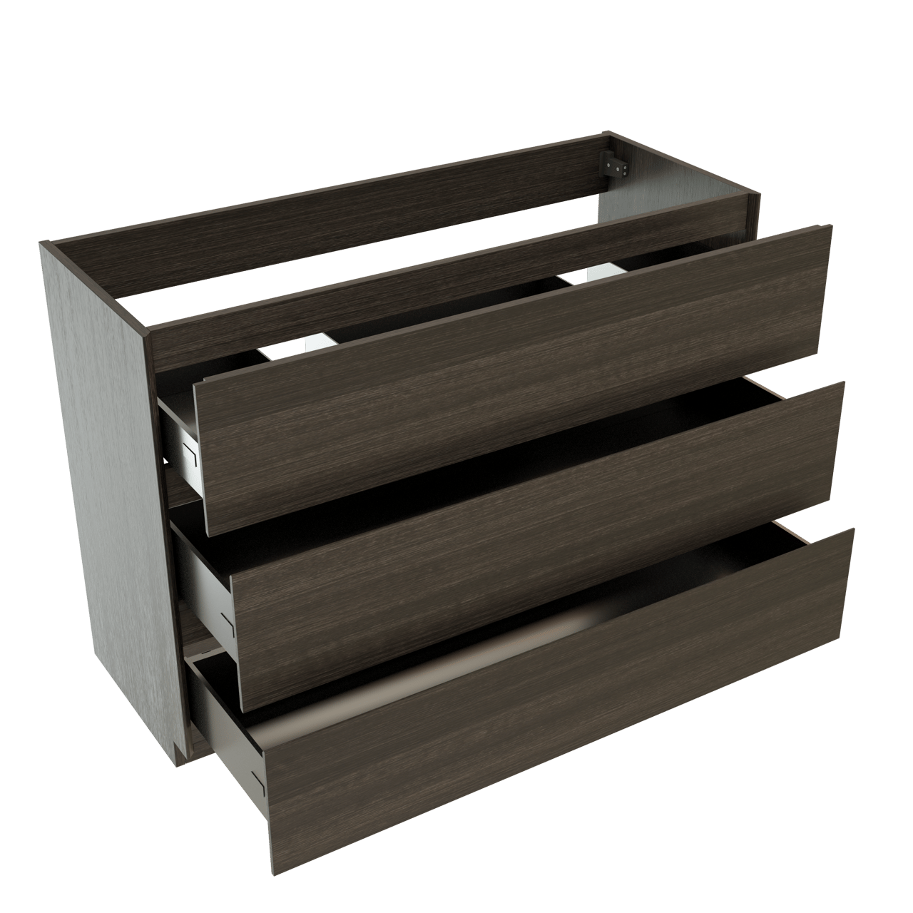 Storke Edge staande wastafelonderkast 120 x 46 cm donkere eik 3 lades 2 sifonuitsparingen