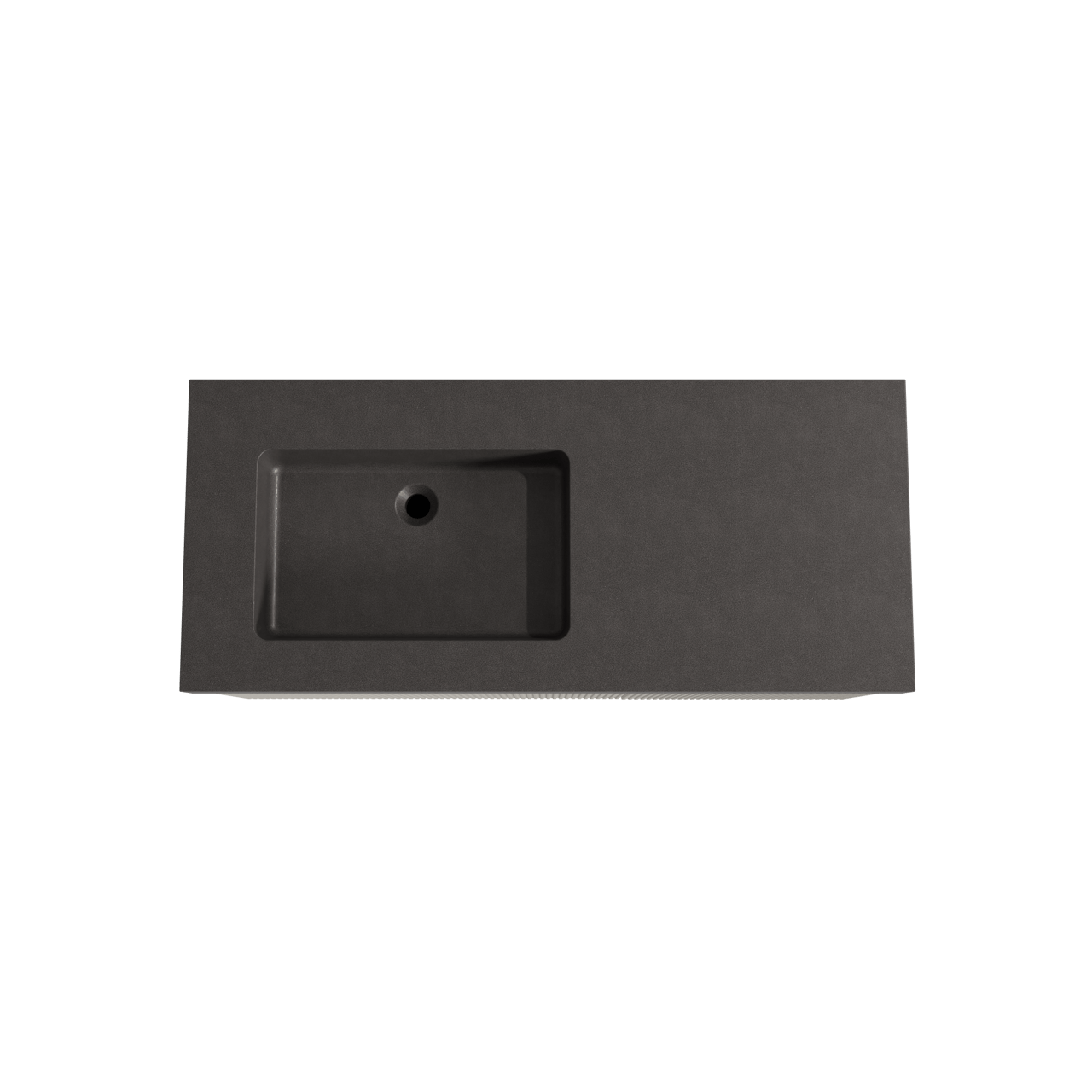 Storke Ribs zwevend badkamermeubel 120 x 52 cm zijdegrijs met Scuro High asymmetrisch linkse wastafel in kwarts mat zwart, Verticale symmetrische rechte ribbel
