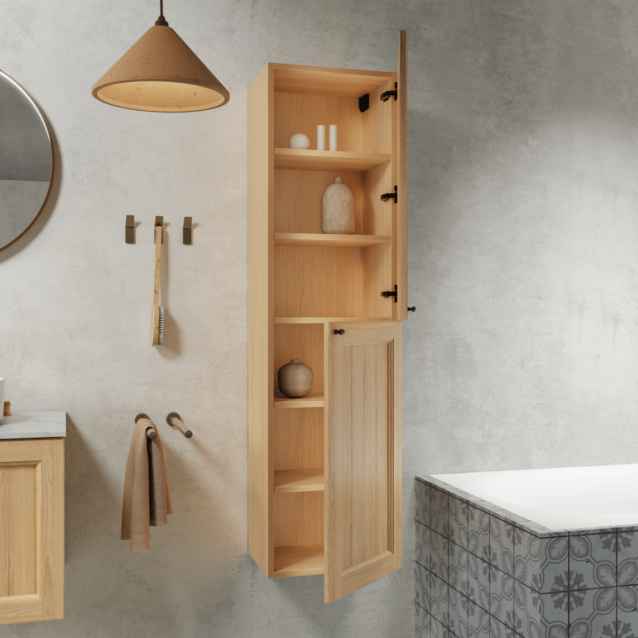 Balmani Lemon colonne salle de bains suspendue Placage chêne naturel 45 x 35 x 169 cm