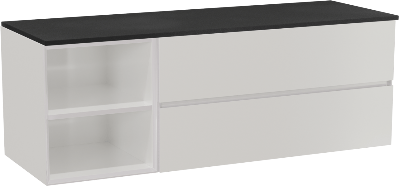 Storke Edge meuble salle de bains suspendu 150 x 52 cm blanc brillant avec Panton tablette simple ou double en mdf enduit de poudre noir mat