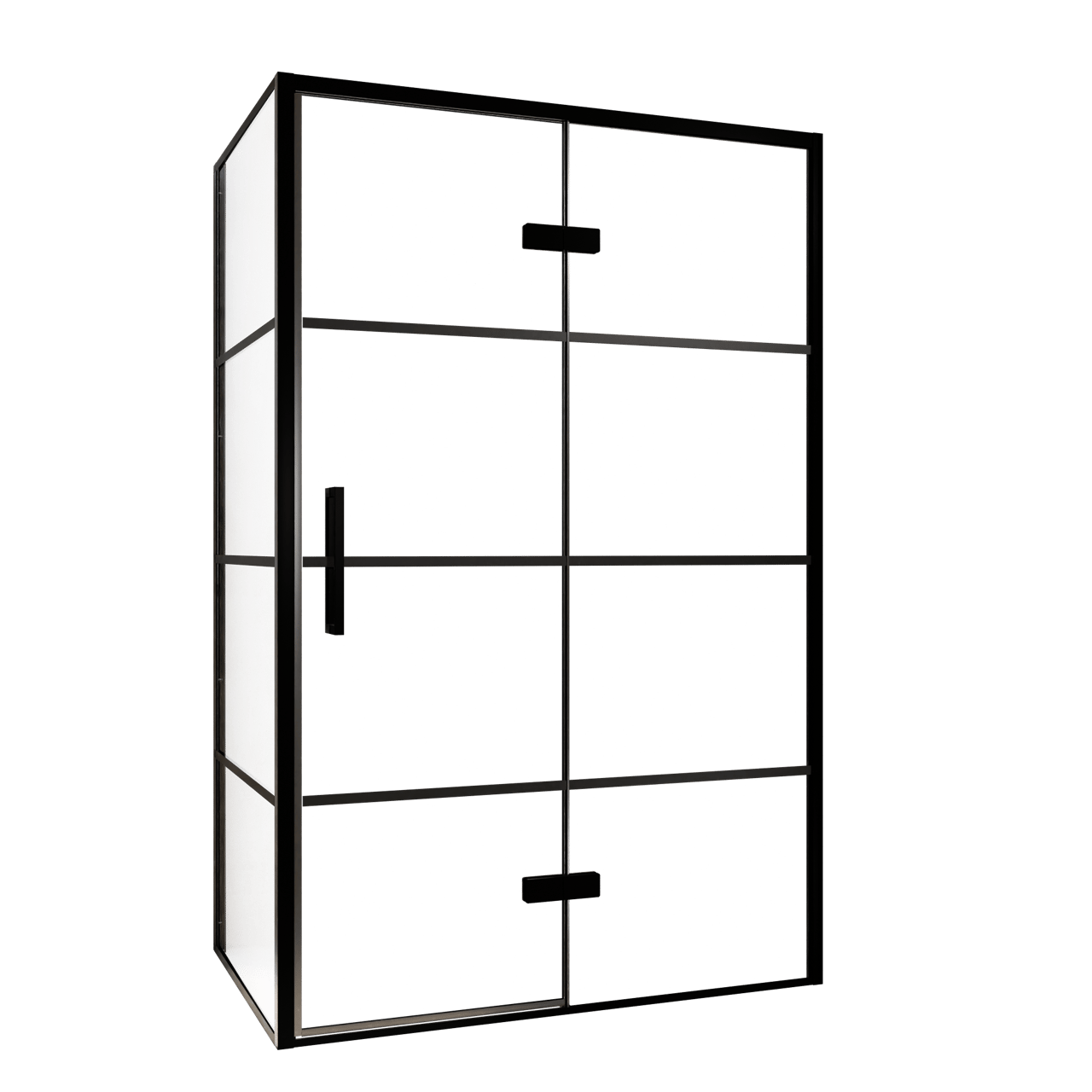 Balmani Senses Design douchehoek met rechtse draaideur en vaste zijwand, 120 x 100 cm, Lined, Zwarte profielen, met coating