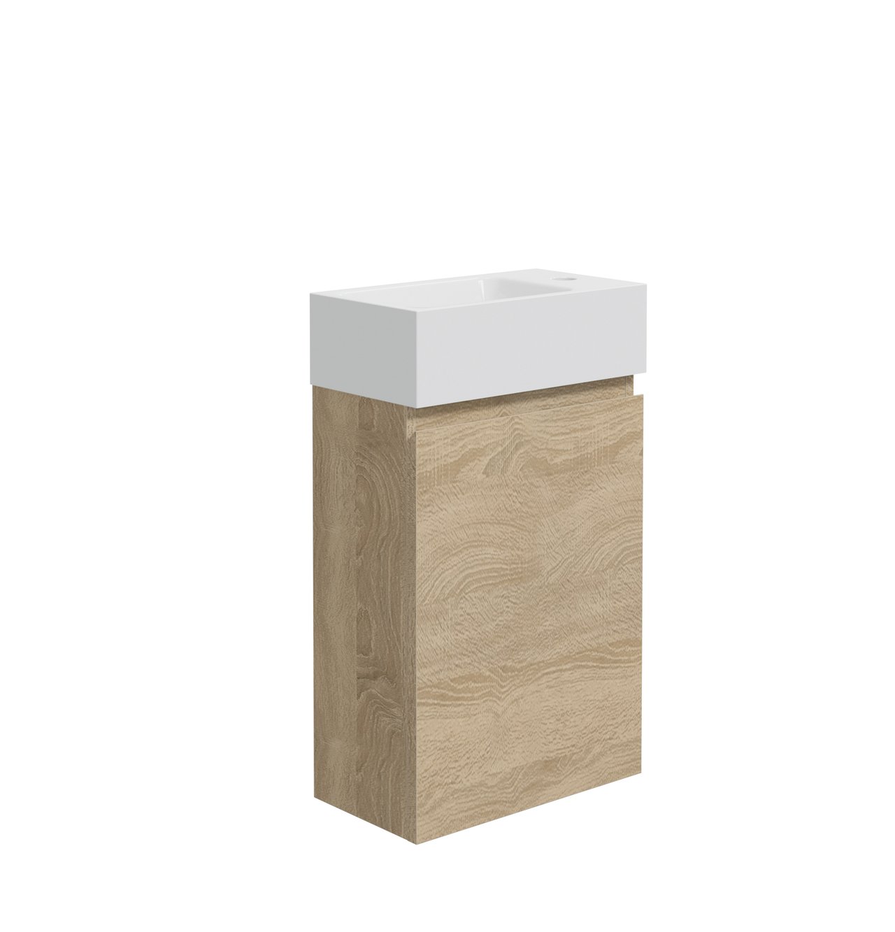 Linie Lado zwevend toiletmeubel 40 x 22 cm witte eik met Vano wastafel in glanzend composiet marmer