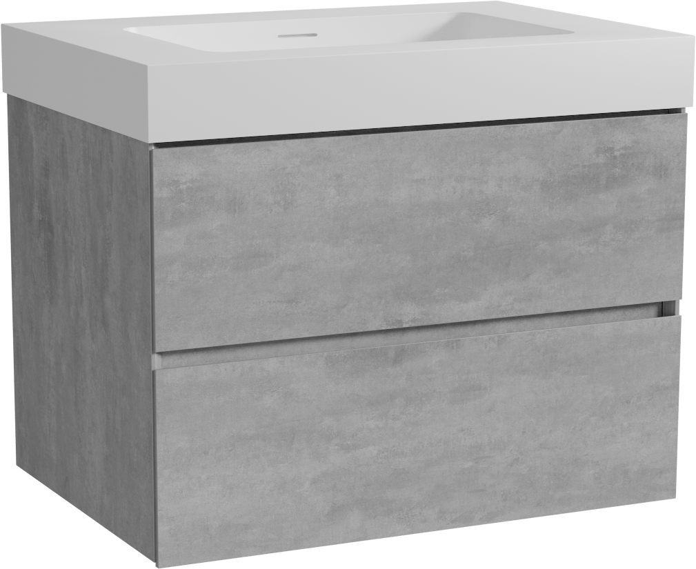 Storke Edge zwevend badmeubel 75 x 52 cm beton donkergrijs met Mata High enkele wastafel in solid surface mat wit
