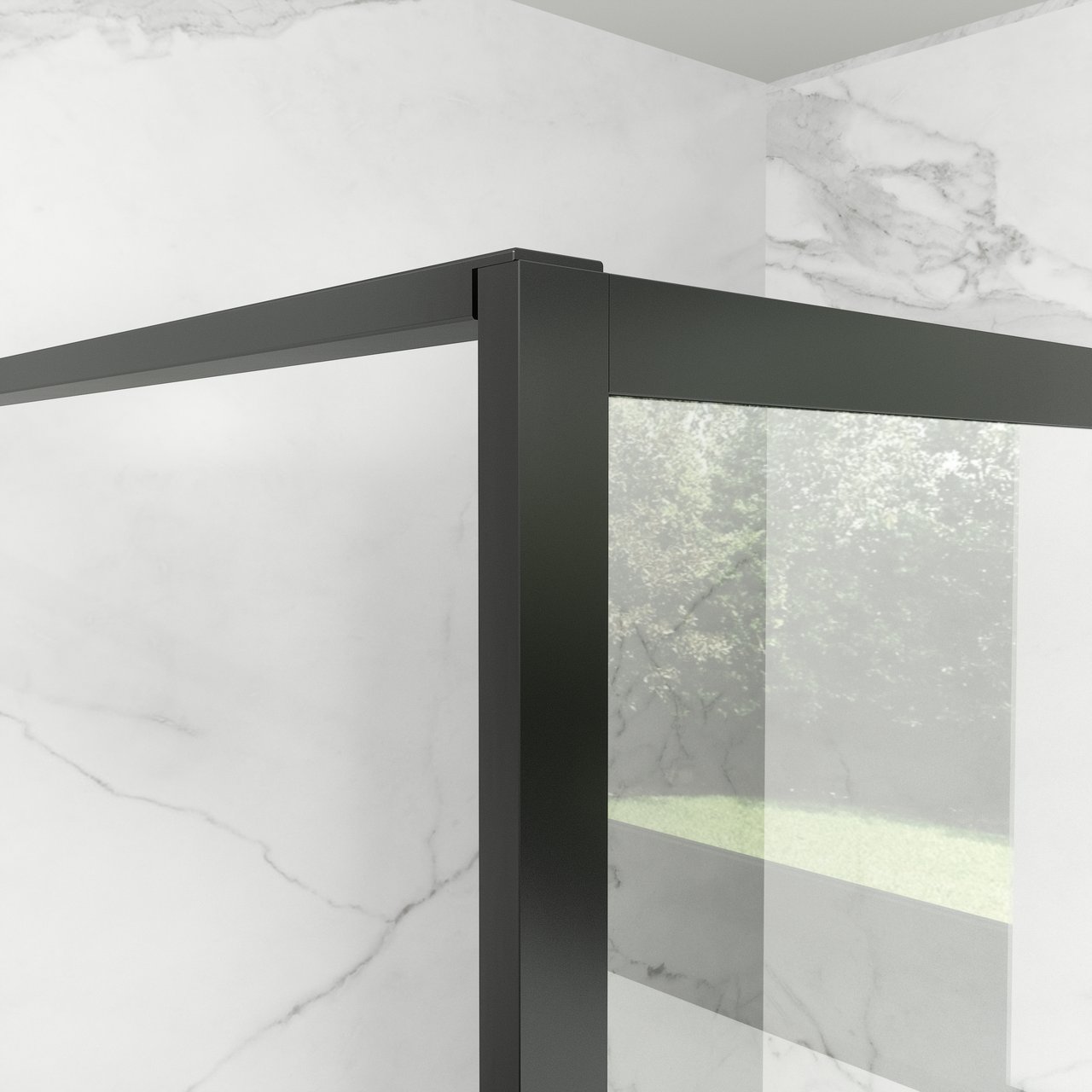 Balmani Framed Walk-In-Dusche 140 x 210 cm Klarglas, inklusive Coating, matt schwarzes Profil