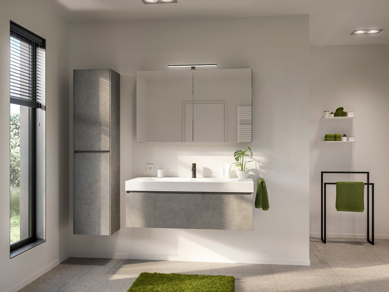 Storke Edge zwevende wastafelonderkast 120 x 52 cm beton donkergrijs 1 lade 2 sifonuitsparingen