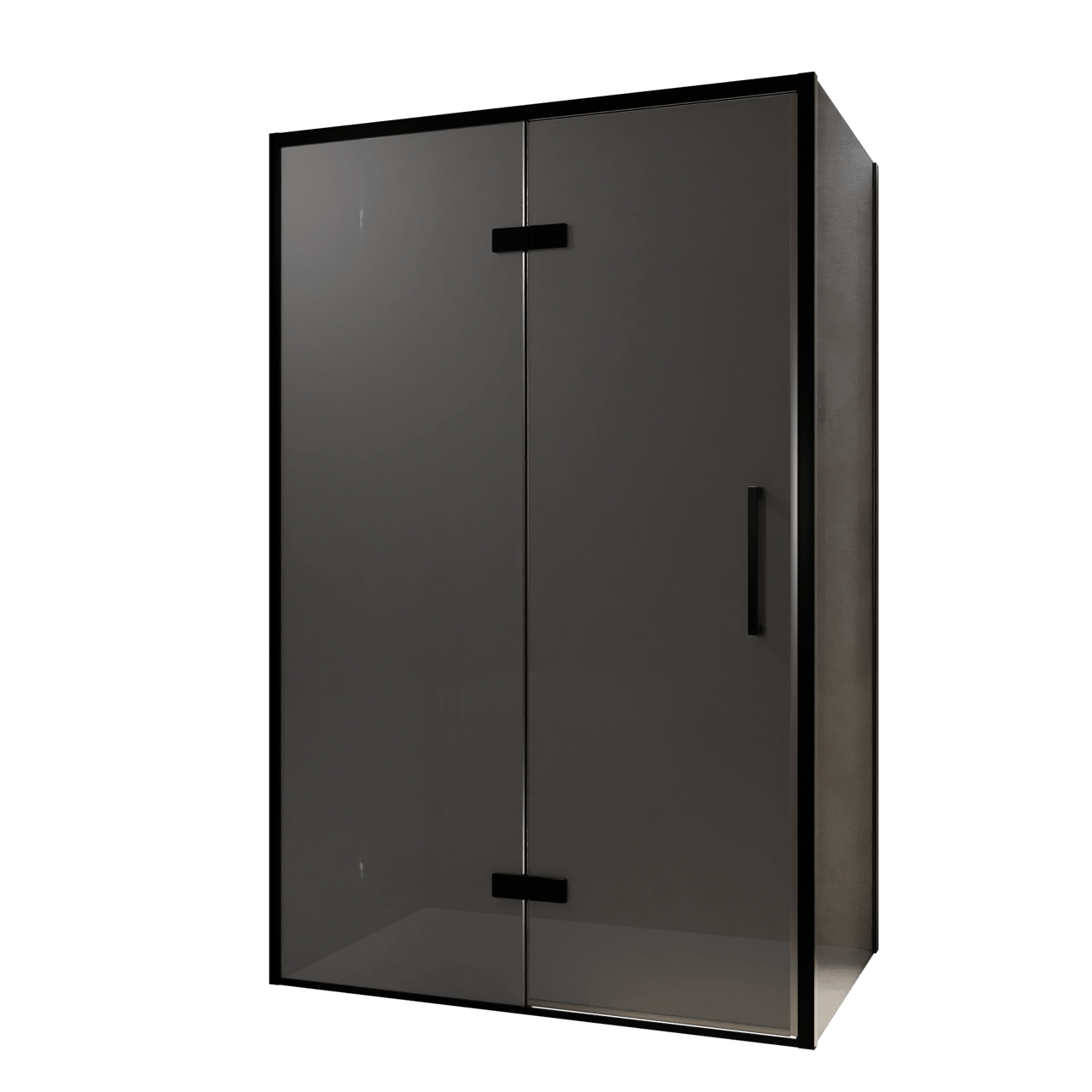 Balmani Senses Design douchehoek met linkse draaideur en vaste zijwand, 120 x 100 cm, Rookglas, Zwarte profielen, met coating
