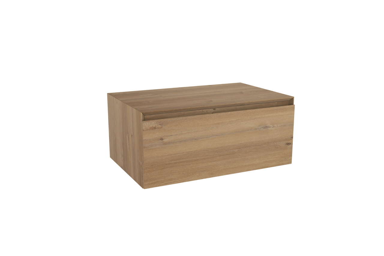 Storke Edge Modulo hängender Waschbeckenunterschrank: 75 x 48 cm, Eiche rustikal, 1 Schublade