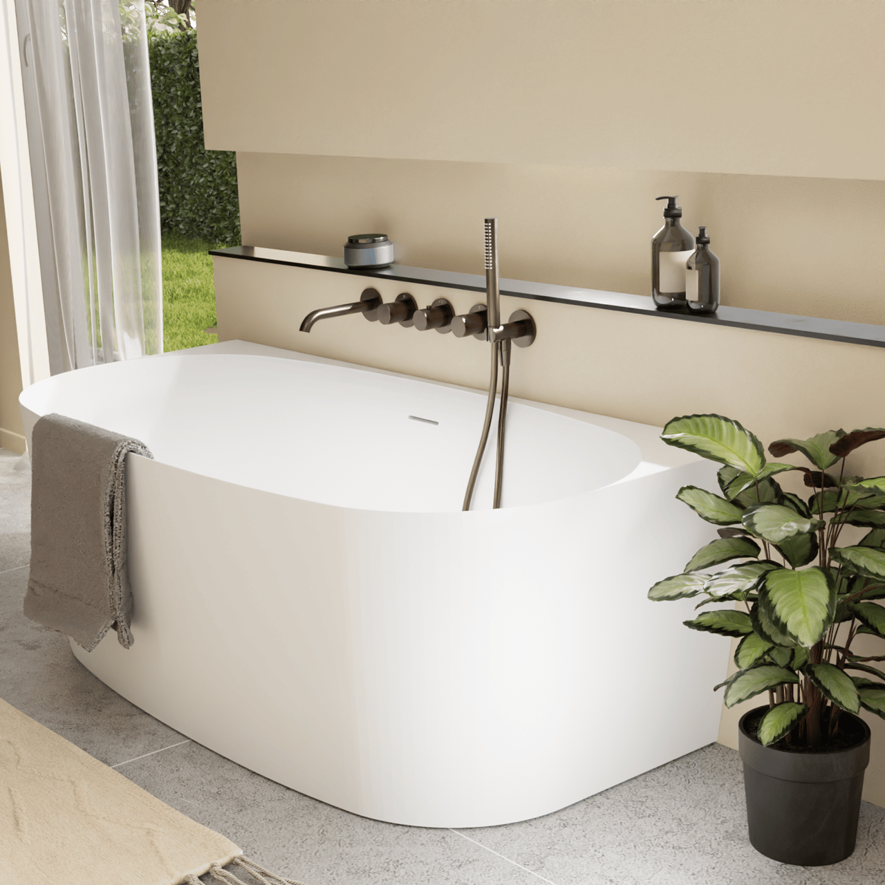 BLAUFOSS Pavilion Inbouw badkraan thermostatisch Brushed GunMetal Incl. handdoucheset incl. inbouwelement