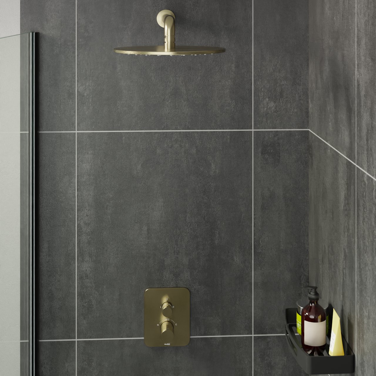Blaufoss Round 300 rond regendouchekop met wand douchearm Ø30cm30 cm Brushed Champagne Gold