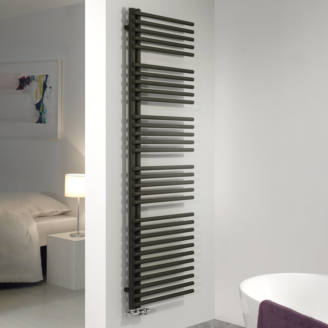 Vipera Nevada enkele handdoekradiator 60 x 180 cm centrale verwarming mat zwart zijaansluiting 1103W
