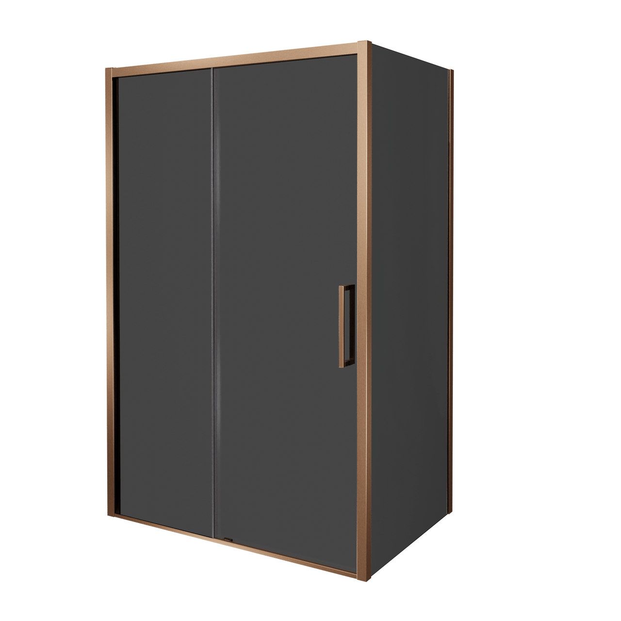 Balmani Senses Design douchehoek met linkse schuifdeur en vaste zijwand, 120 x 100 cm, Rookglas, Brushed Rosegold profielen, met coating