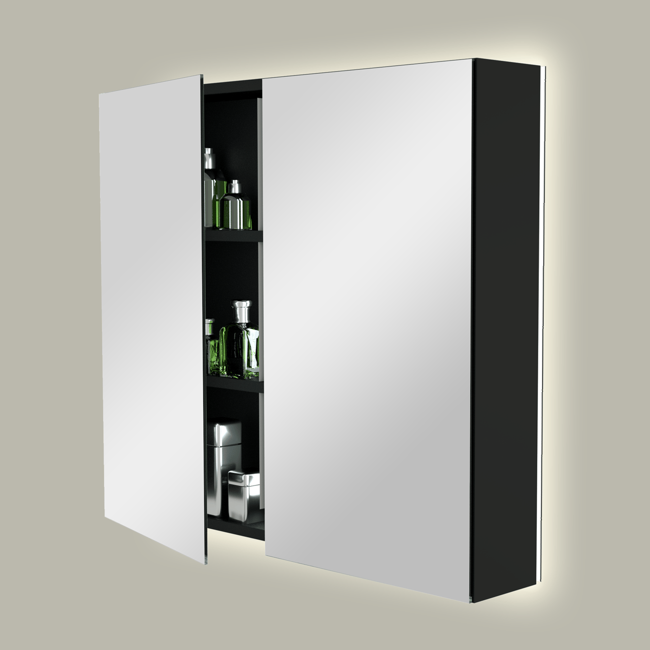 Storke Reflecta Spiegelschrank, 85 x 75 cm, schwarz matt, mit Spiegelbeleuchtung
