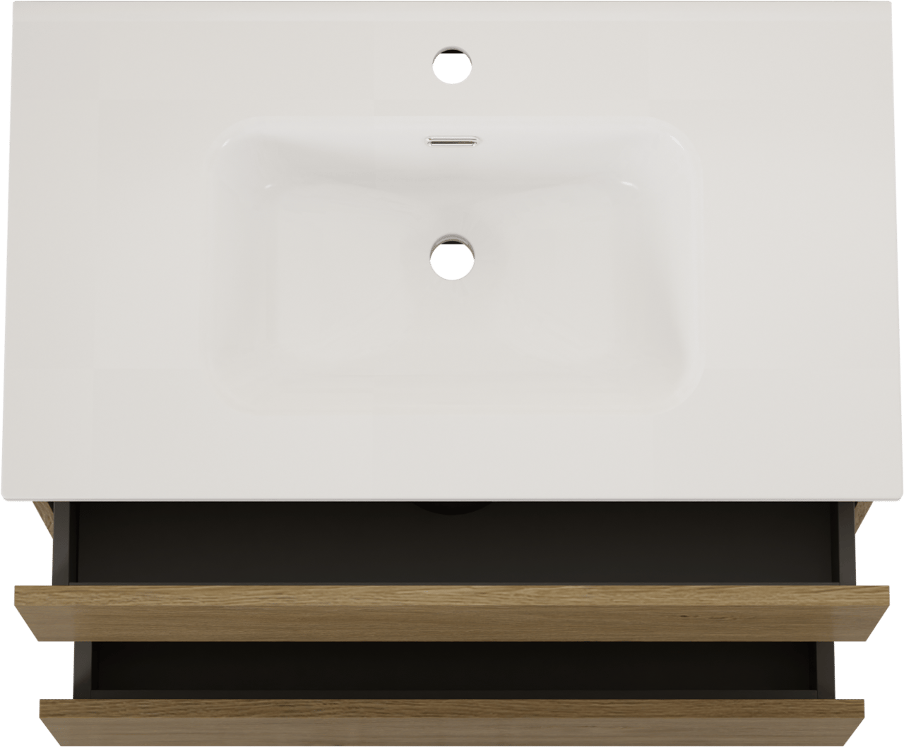 SanyOne Eli meuble salle de bains à assembler suspendu 80 x 46 cm chêne avec Baro plan simple en porcelaine blanc brillant