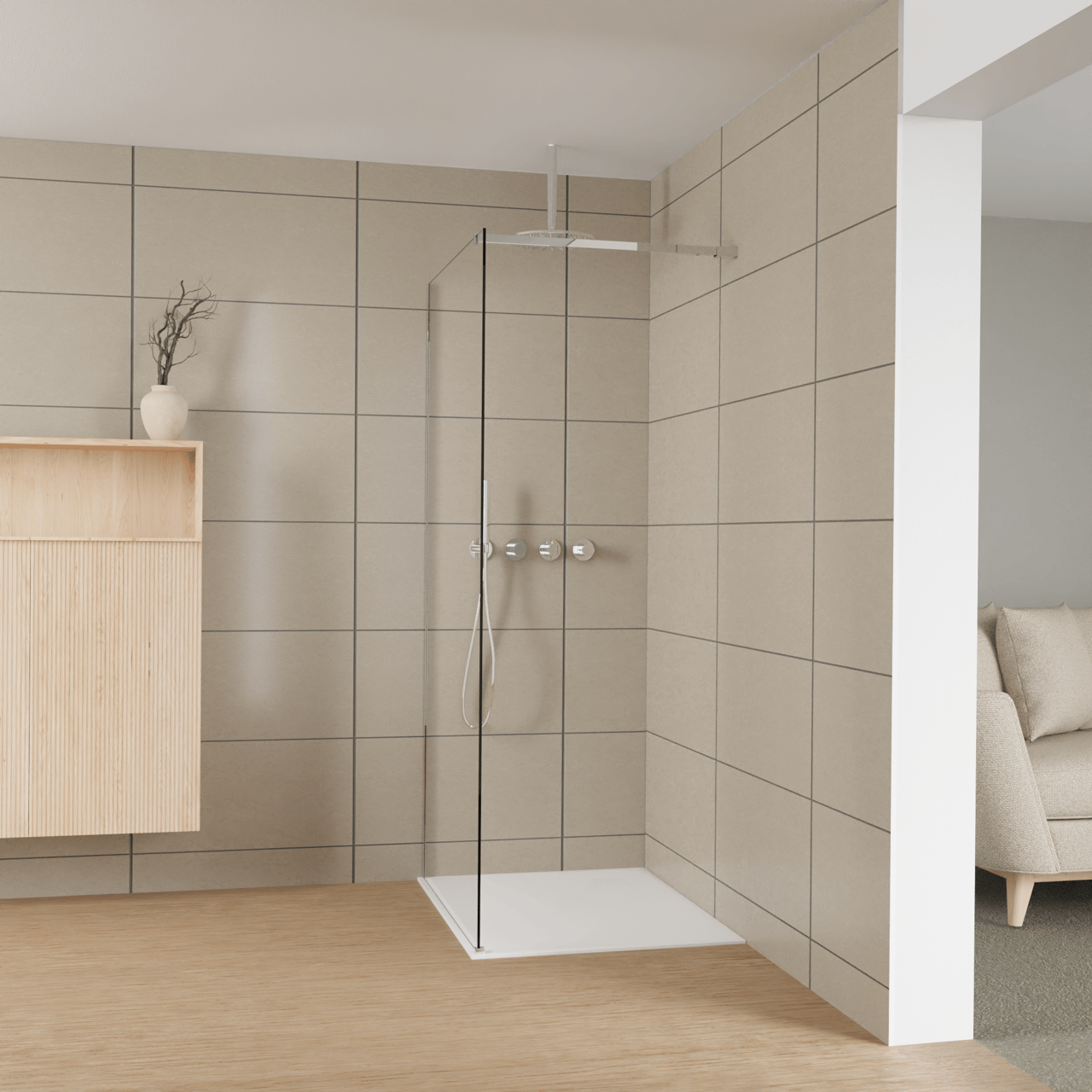 Balmani Modular inloopdouche: 100 x 200 cm, Helder glas, Hoogglans chroom profielen
