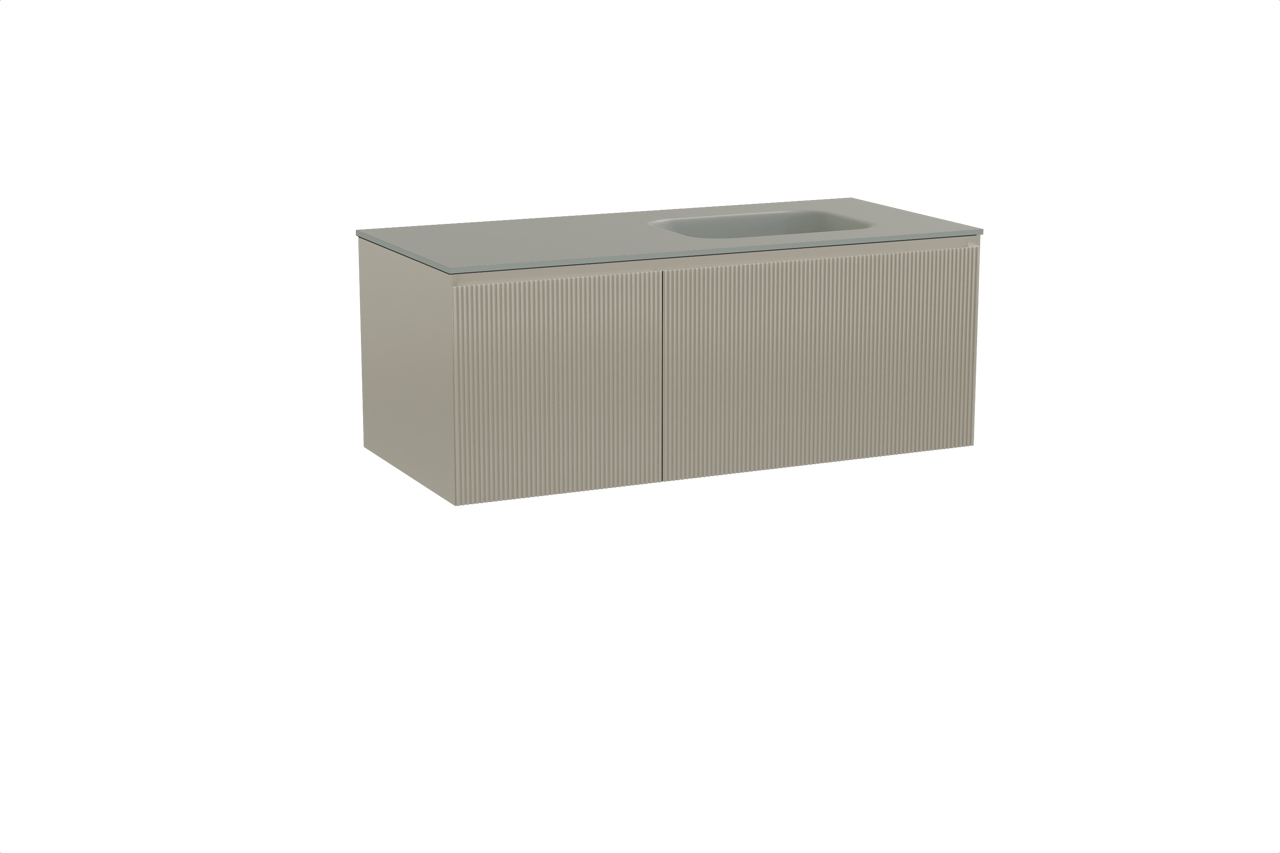 Balmani Fila by Mitra zwevend badkamermeubel 120 x 55 cm steengrijs met Tablo Arcato asymmetrisch rechtse wastafel in solid surface steengrijs, Verticale symmetrische rechte ribbel