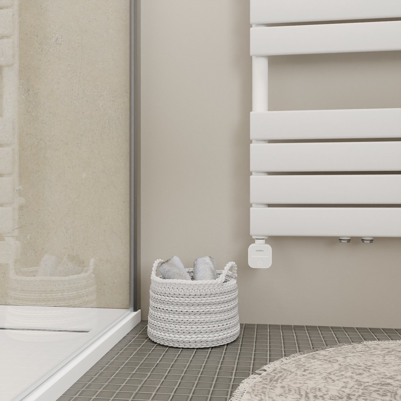 Vipera Vulcan enkele handdoekradiator 70 x 190 cm elektrische verwarming mat wit zij- en middenaansluiting 1200W, weerstand inbegrepen