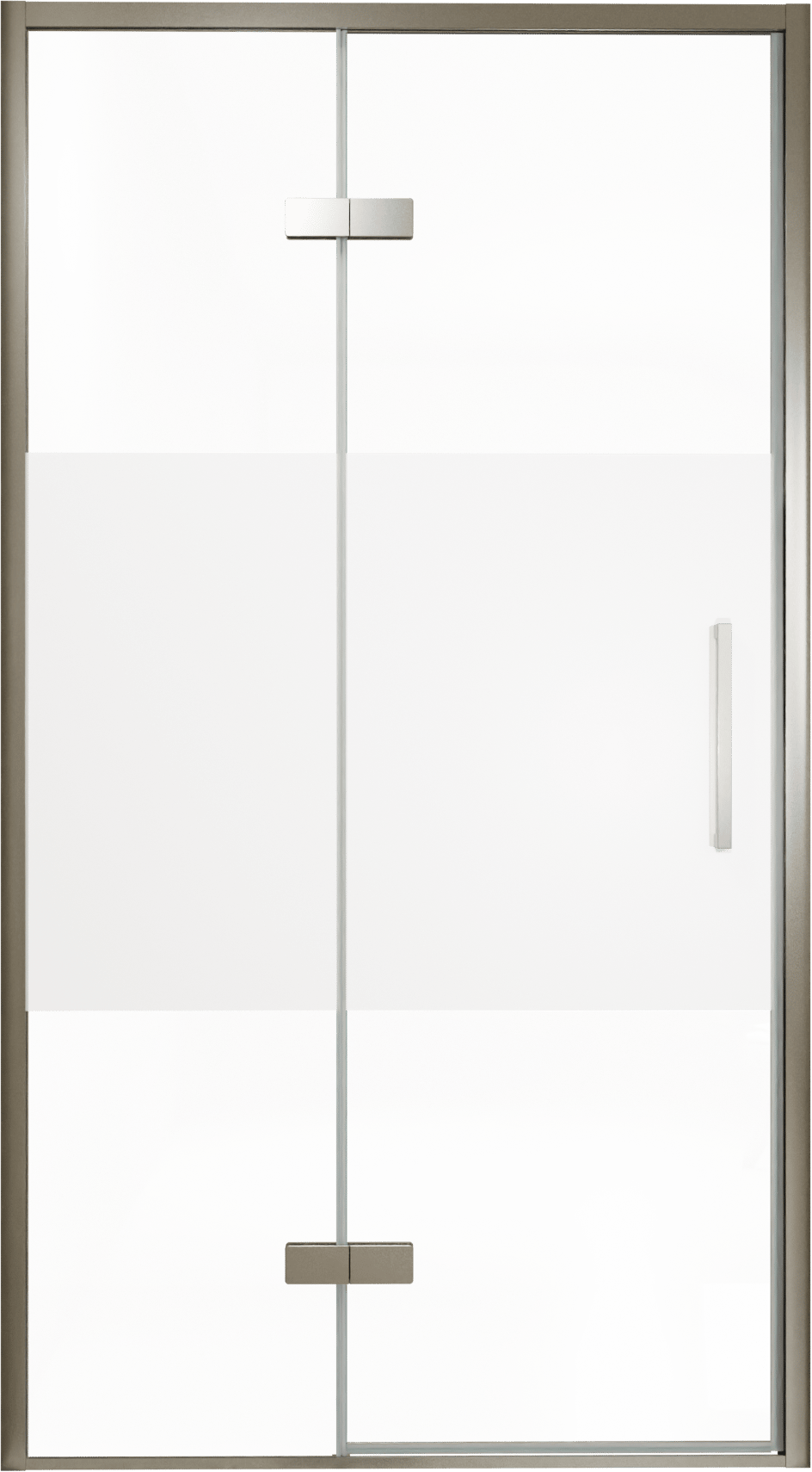 Balmani Senses Design porte pivotante à gauche 120 cm x 210 cm verre transparent avec bande matte, Profil Brushed GunMetal, coating inclus