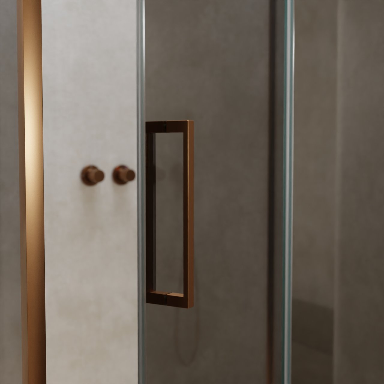 Balmani Senses Design douchecabine met rechtse draaideur en vaste zijwand, 120 x 90 cm, Reflex spiegelglas, Brushed Rosegold profielen, met coating