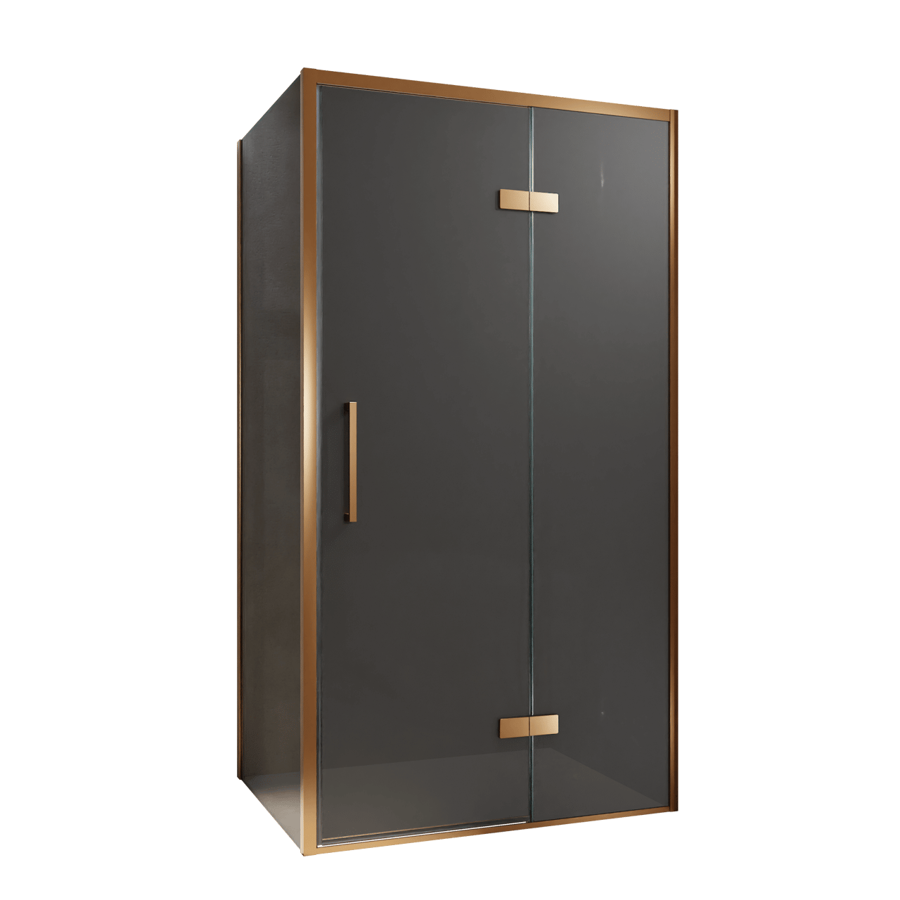 Balmani Senses Design douche en coin avec porte pivotante à droite et paroi latérale fixe, 100 x 100 cm, Verre fumé, Profil Brushed Rosegold, coating inclus