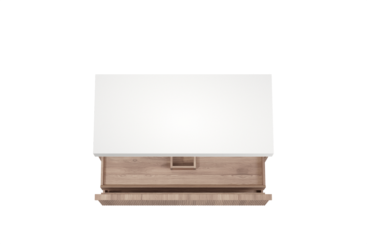 Balmani Forma hängendes Möbelstück Set: 120 x 55 cm, Teak, mit Dominus Einzel- oder Doppel Waschtischplatte, Solid Surface, Weiß matt, Vertikale symmetrische gerade Rippe