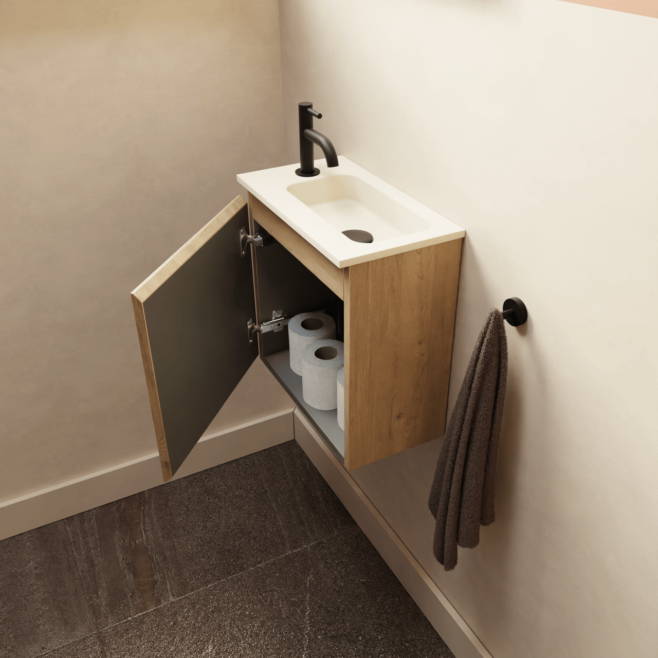 Storke Square zwevend toiletmeubelkast 40 x 22 cm ruwe eik