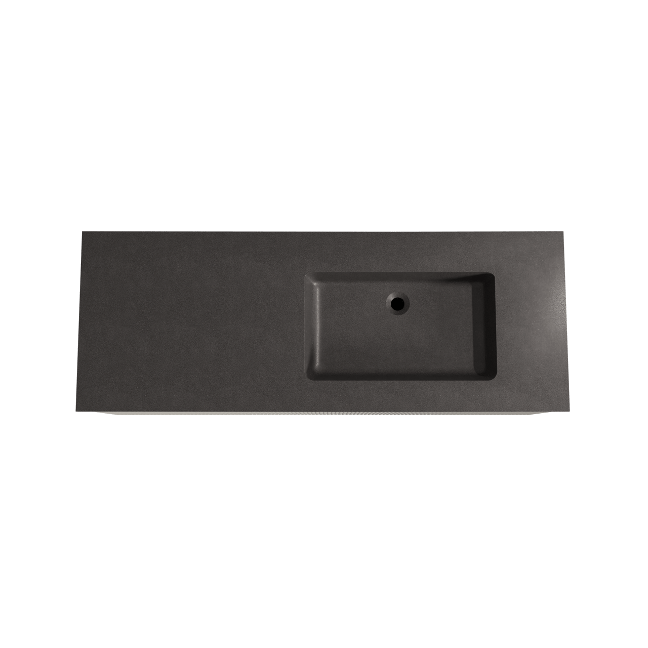 Storke Ribs zwevend badkamermeubel 140 x 52 cm zijdegrijs met Scuro asymmetrisch rechtse wastafel in kwarts mat zwart, Verticale symmetrische rechte ribbel