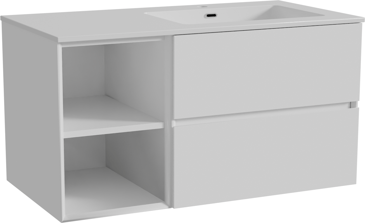 Storke Edge zwevend badkamermeubel 100 x 52 cm glanzend wit met Diva asymmetrisch rechtse wastafel in composietmarmer glanzend wit