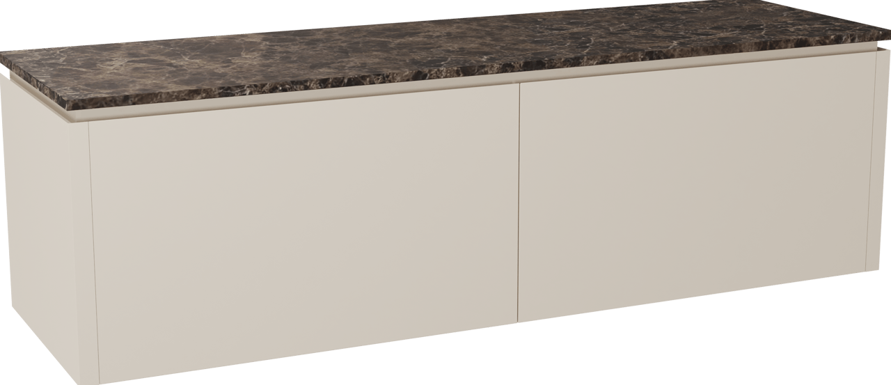 Balmani Eclips meuble salle de bains suspendu 180 x 55 cm Sandbeige avec Stretto tablette simple ou double en Dark Emperador marbre