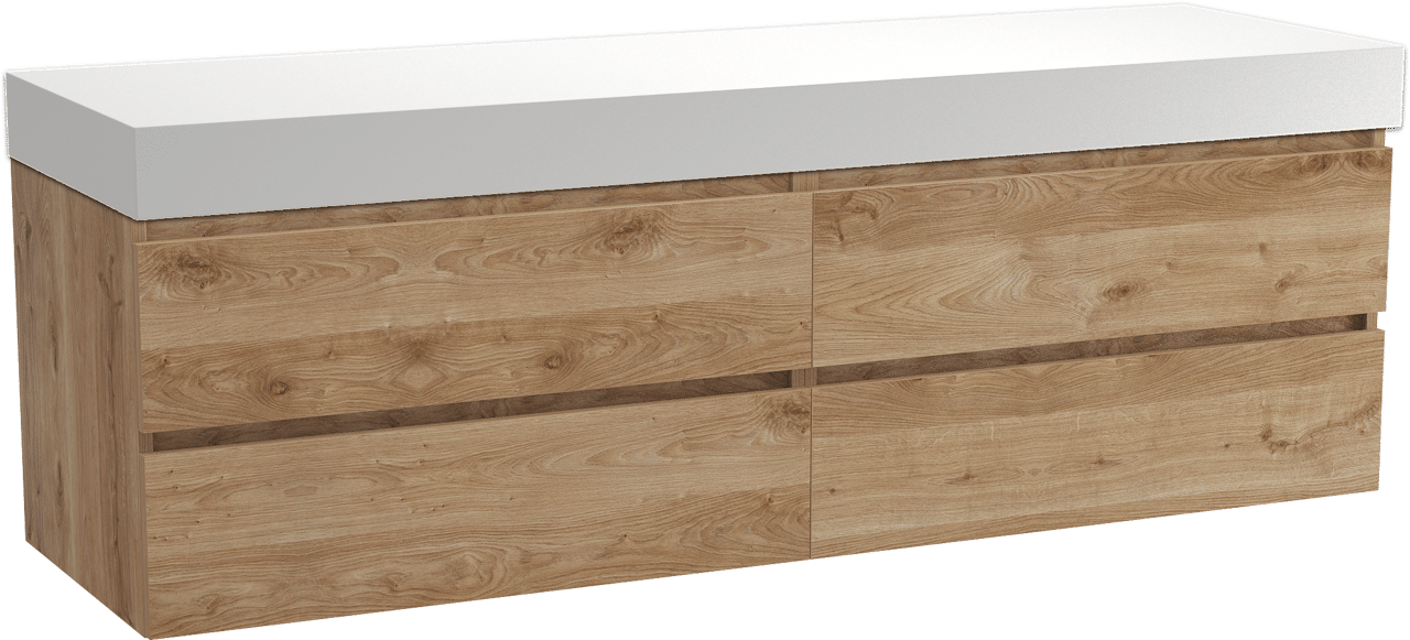 Balmani Lucida meuble salle de bains suspendu 180 x 55 cm chêne brut avec Dominus tablette simple ou double en solid surface blanc mat