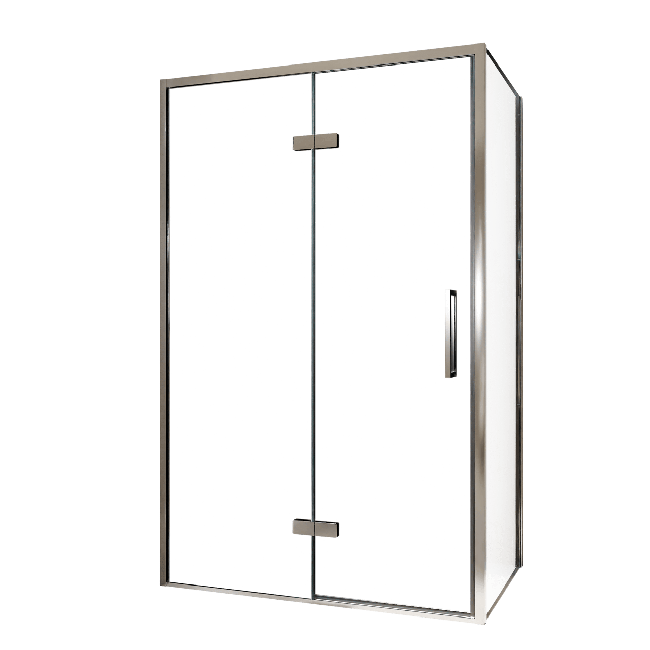 Balmani Senses Design douchehoek met linkse draaideur en vaste zijwand, 120 x 100 cm, Helder glas, Chroom profielen, met coating