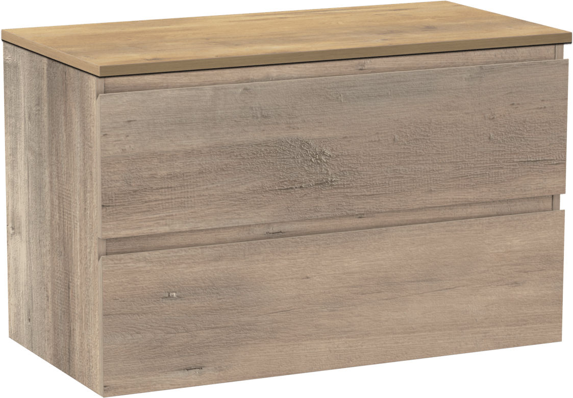 Linie Lado zwevend badmeubel 90 x 46 cm grijs eiken met Lado enkel wastafelblad in melamine naturel eiken