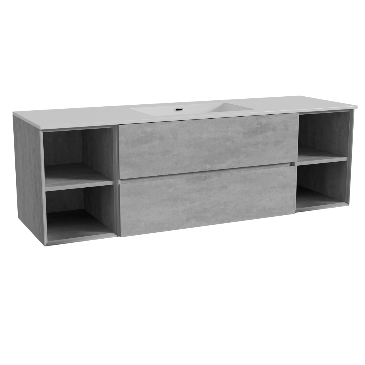 Storke Edge hängendes Möbelstück Set: 165 x 52 cm, Beton dunkelgrau, mit Diva Einzelwaschtisch, Marmorkomposit Weiß glänzend