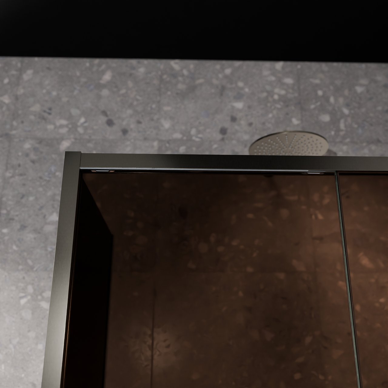 Balmani Senses Design douchehoek met rechtse schuifdeur en vaste zijwand, 120 x 100 cm, Brons, Brushed GunMetal profielen, met coating