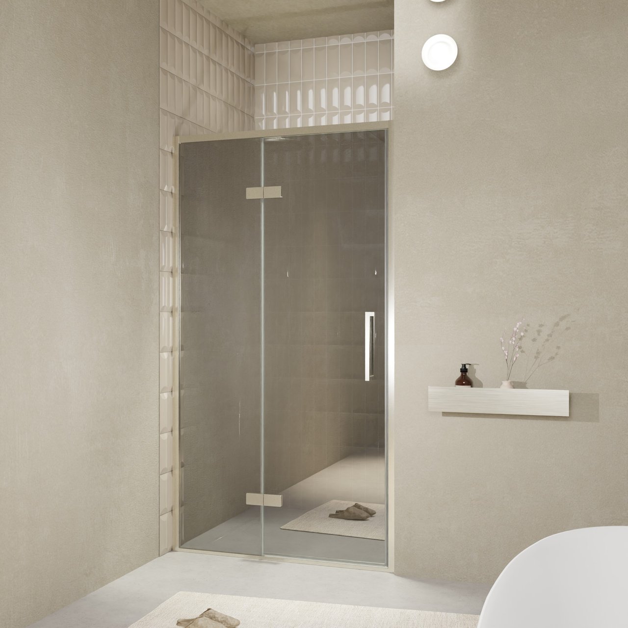 Balmani Senses Design porte pivotante à gauche 120 cm x 210 cm verre Miroir Reflex, Profil Brushed CoolMetal, coating inclus