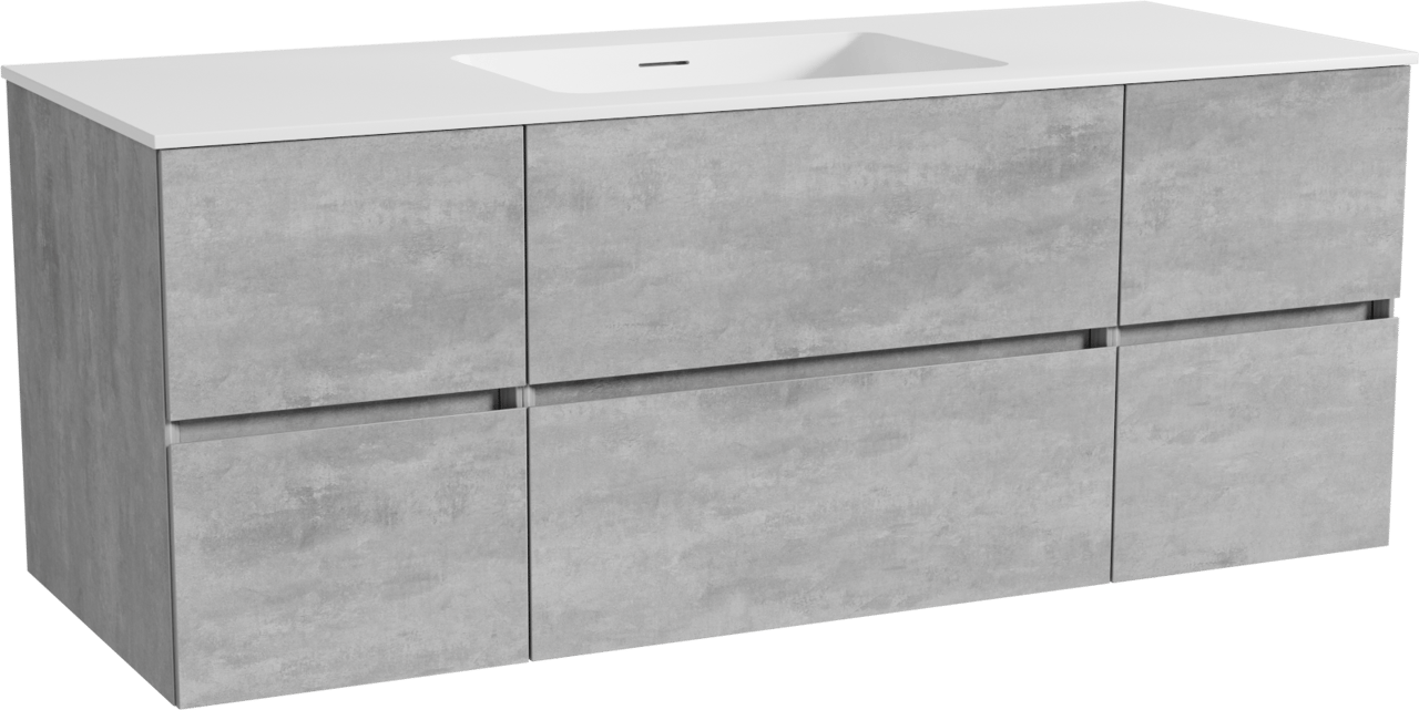 Storke Edge zwevend badkamermeubel 135 x 52 cm beton donkergrijs met Mata enkele wastafel in solid surface mat wit