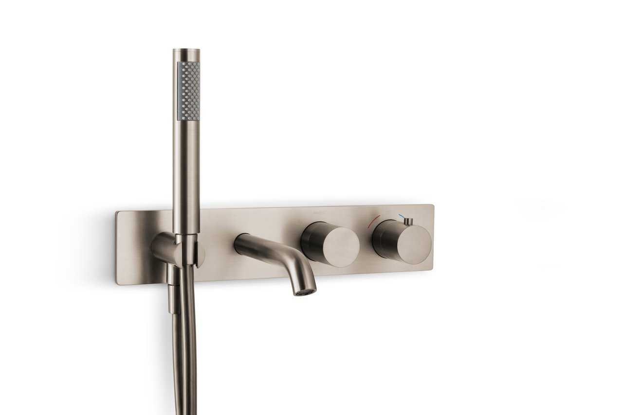 Blaufoss Round inbouw badkraan thermostatisch met handdouche Brushed CoolMetal