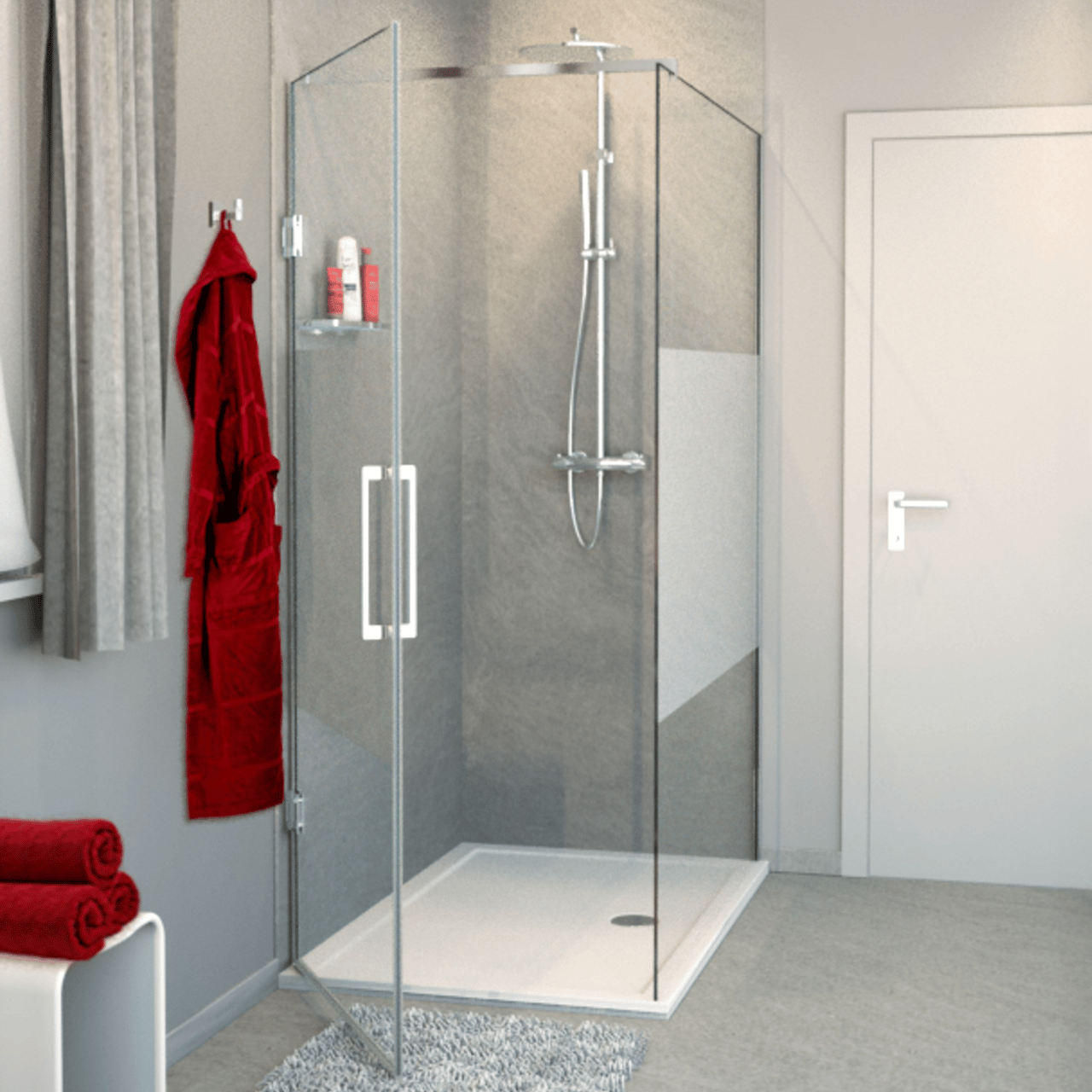 Balmani Modular inloopdouche met linkse deur 120 x 200 cm helder glas met matte strook glanzend chroom profiel