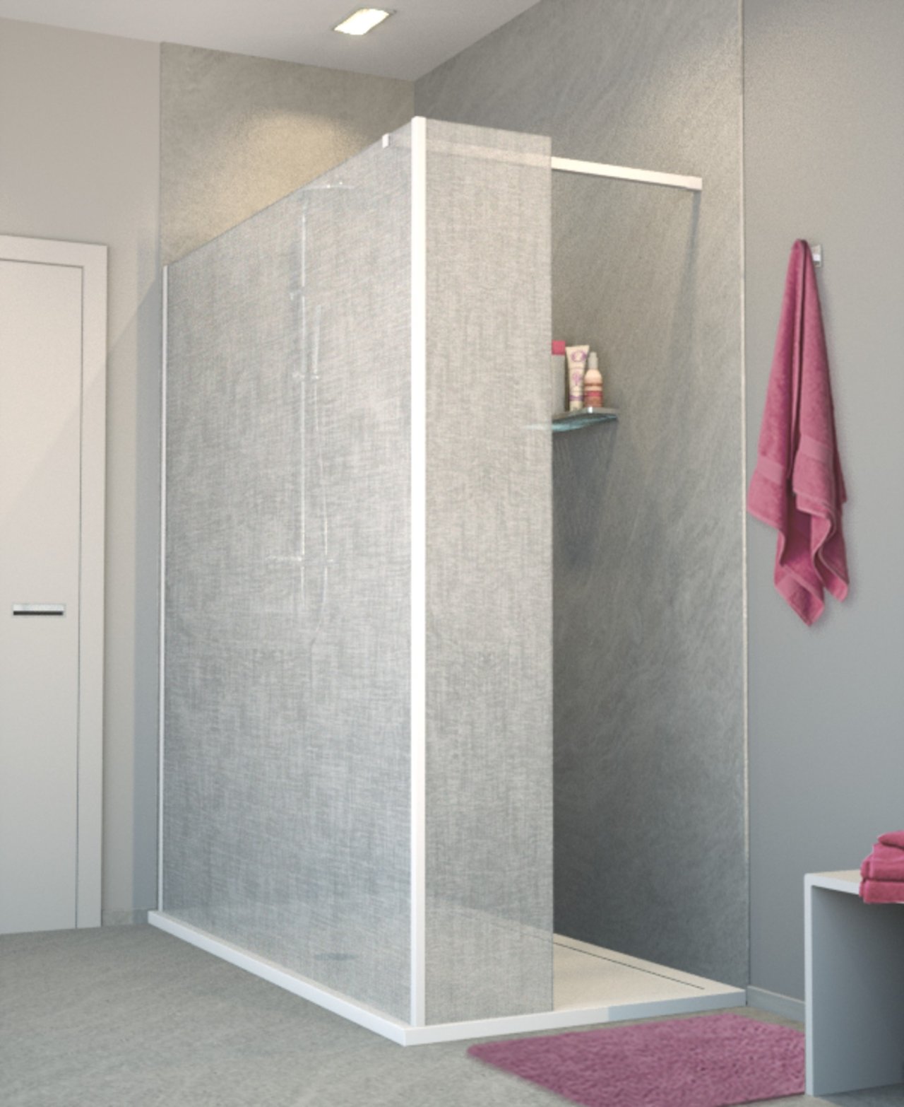 Balmani Modular Walk-In-Dusche mit fester Seitenwand 180 x 200 cm, Leinen weiß Glas , Profil weiß matt